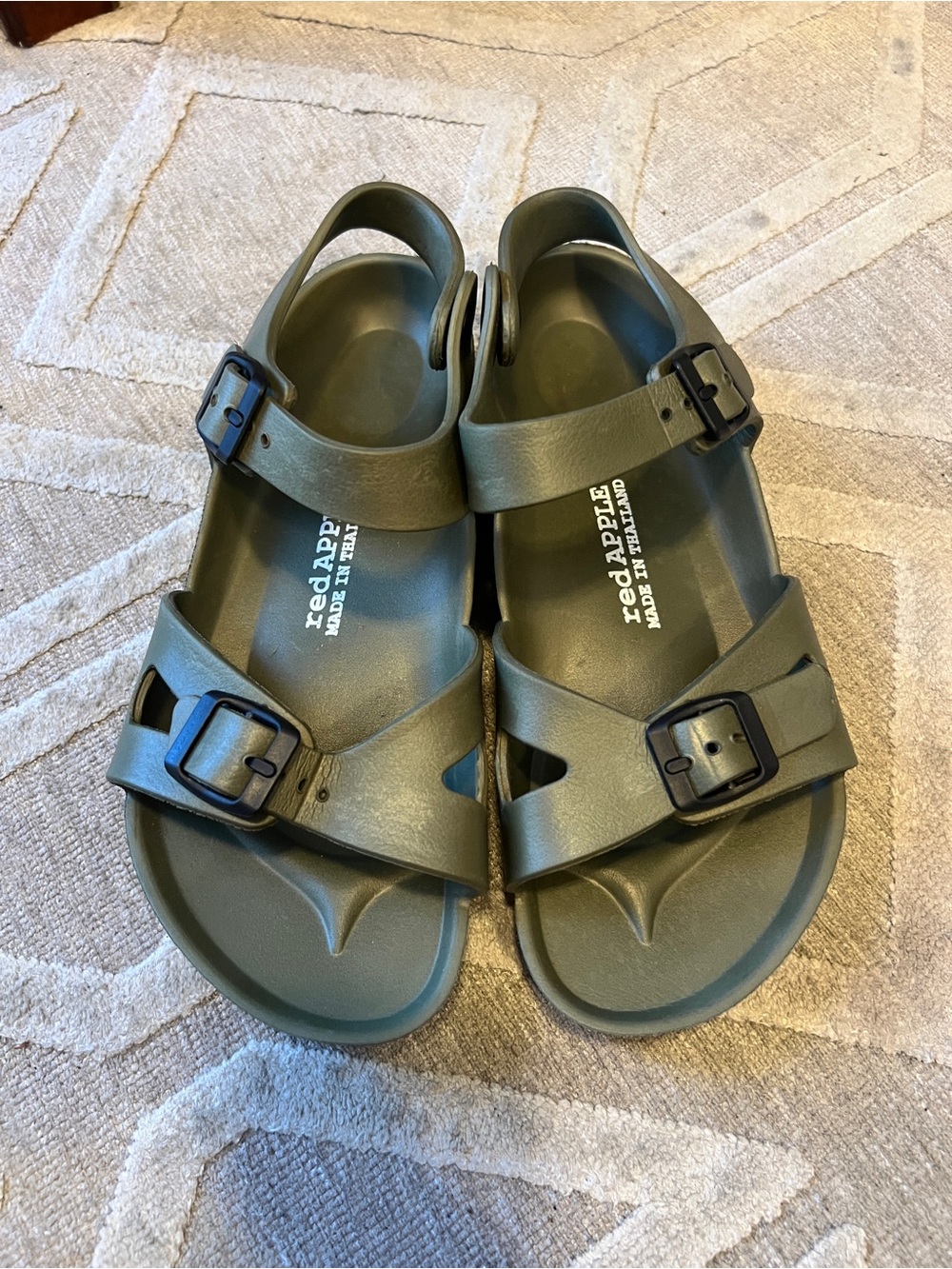 Apple Olive Green Kids Adjustable Strap Sandals